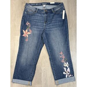 Westport Signature Fit Boyfriend Jeans Women 14W Mid Rise Embroidered Stretch